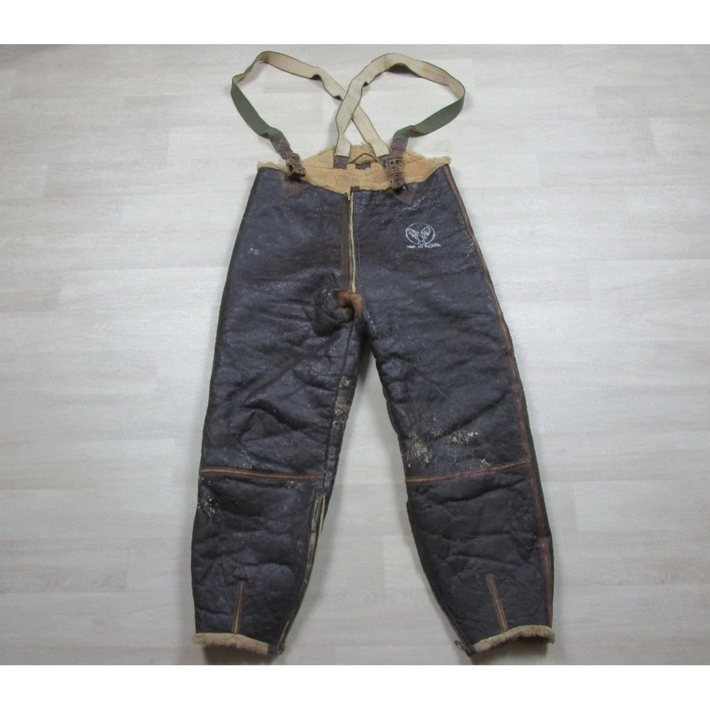 Vintage 1940s WWII Bomber Crew B-1 USAAF Flight Pants Trousers Leather Sheepskin